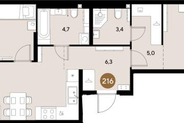 Фото №1: 2-комнатная квартира 63 м², 2/18 эт. - Краснодар, мкр. ЖК Грейд,