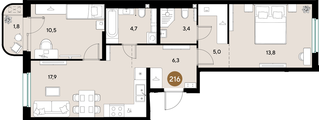 Фото №1: 2-комнатная квартира 63&nbsp;м², 2/18&nbsp;эт. - Краснодар, Прикубанский внутригородской округ, мкр. ЖК Грейд