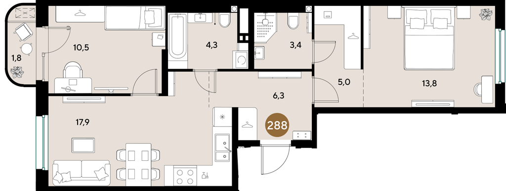 Фото №1: 2-комнатная квартира 63&nbsp;м², 5/18&nbsp;эт. - Краснодар, Прикубанский внутригородской округ, мкр. ЖК Грейд