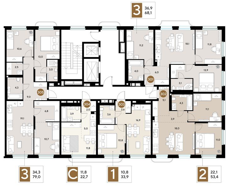 Фото №8: 3-комнатная квартира 68&nbsp;м², 2/18&nbsp;эт. - Краснодар, Прикубанский внутригородской округ, мкр. ЖК Грейд