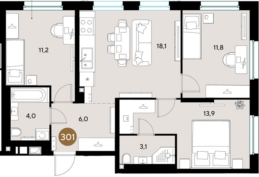 Фото №1: 3-комнатная квартира 68&nbsp;м², 2/18&nbsp;эт. - Краснодар, Прикубанский внутригородской округ, мкр. ЖК Грейд