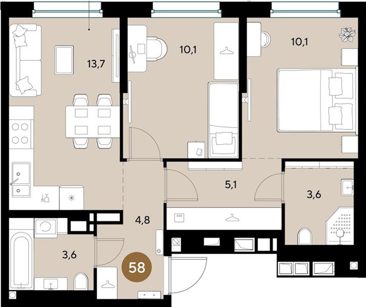 Фото №1: 2-комнатная квартира 51&nbsp;м², 6/18&nbsp;эт. - Краснодар, Прикубанский внутригородской округ, мкр. ЖК Грейд