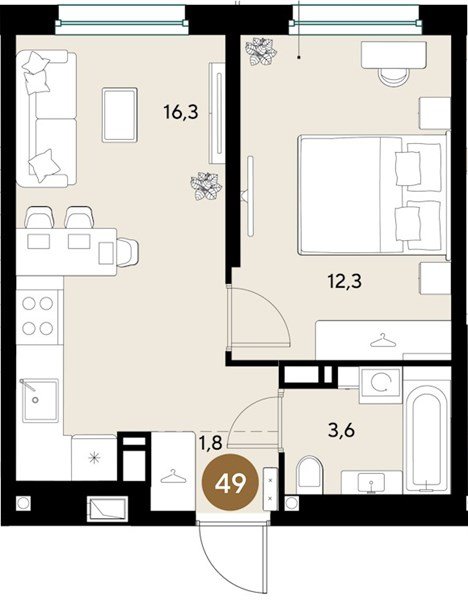 Фото №1: 1-комнатная квартира 34&nbsp;м², 4/18&nbsp;эт. - Краснодар, Прикубанский внутригородской округ, мкр. ЖК Грейд