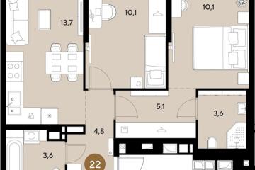 Фото №1: 2-комнатная квартира 51 м², 9/18 эт. - Краснодар, мкр. ЖК Грейд,