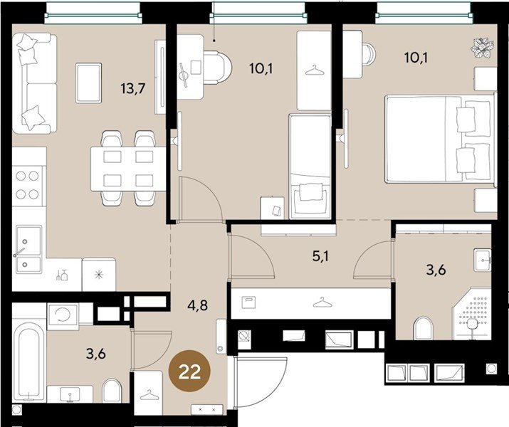 Фото №1: 2-комнатная квартира 51&nbsp;м², 9/18&nbsp;эт. - Краснодар, Прикубанский внутригородской округ, мкр. ЖК Грейд