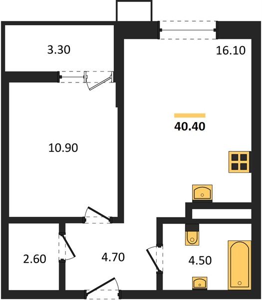 Фото №1: 1-комнатная квартира 40&nbsp;м², 12/14&nbsp;эт. - Майкоп, мкр. ЖК Звезды