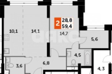 Фото №1: 2-комнатная квартира 60 м² - Москва, мкр. жилой комплекс Сидней Сити, ул. Шелепихинская набережная, 40к1