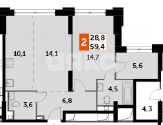 Фото №1: 2-комнатная квартира 60 м² - Москва, жилой комплекс Сидней Сити, ул. Шелепихинская набережная, 40к1