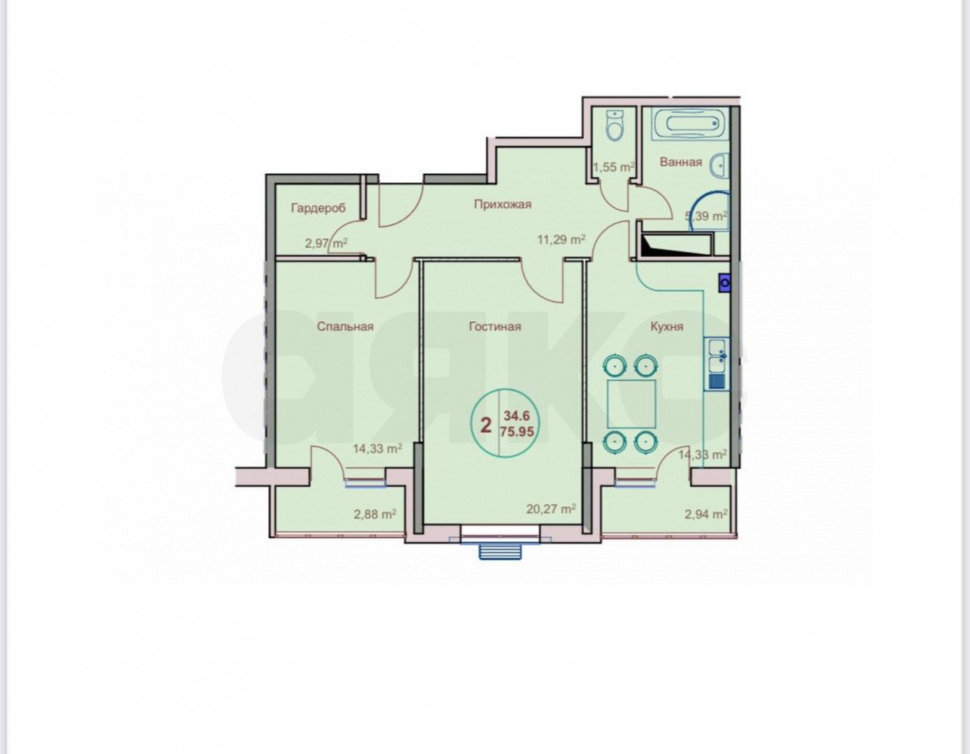 Фото №3: 2-комнатная квартира 75 м² - Горячий Ключ, коттеджный посёлок Царское, ул. Владимирская, 20