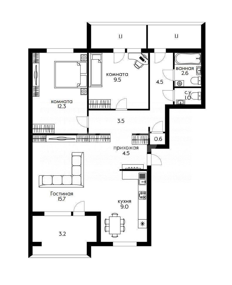 Фото №34: 3-комнатная квартира 75 м² - Сочи, Центральный, ул. Вишнёвая, 32