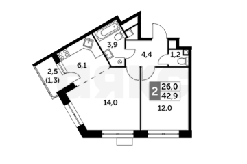 Фото №1: 2-комнатная квартира 43 м² - Нагорное, мкр. жилой комплекс Датский квартал, ул. Полковника Романова