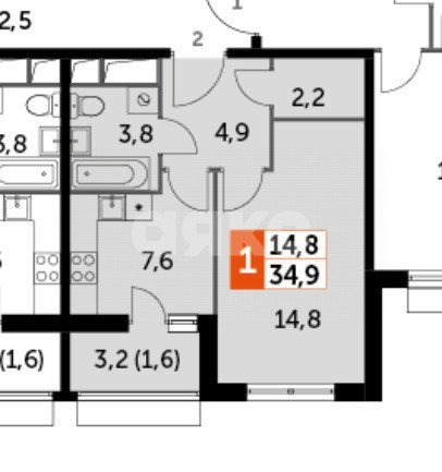 Фото №11: 1-комнатная квартира 34 м² - Развилка, жилой комплекс Римский, пр-д Римский, 13