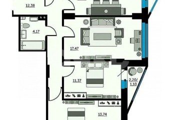 Фото №2: 3-комнатная квартира 76 м² - Ростов-на-Дону, мкр. жилой комплекс Рубин, ул. Красноармейская, 157В/83с2