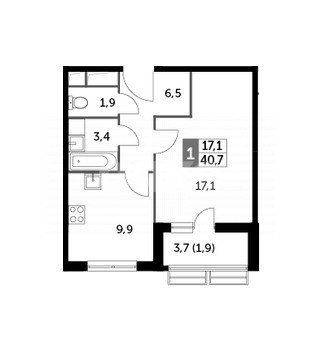 Фото №11: 1-комнатная квартира 40 м² - Развилка, Старый, 7