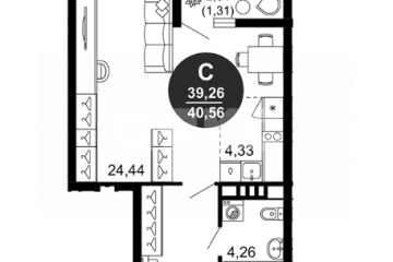 Фото №1: 1-комнатная квартира 41 м² - Ростов-на-Дону, мкр. жилой комплекс 1799, пр-кт Сиверса, 8/1