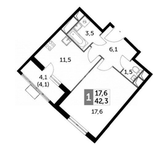 Фото №1: 1-комнатная квартира 42 м² - Развилка, жилой комплекс Римский, пр-д Римский, 13