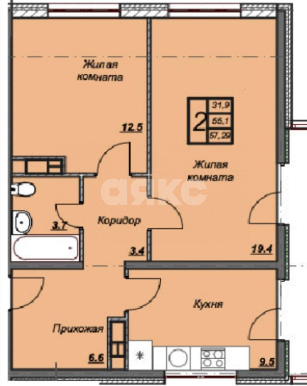 Фото №21: 2-комнатная квартира 62 м² - Анапа, жилой комплекс Триумф, ул. Владимирская, 142