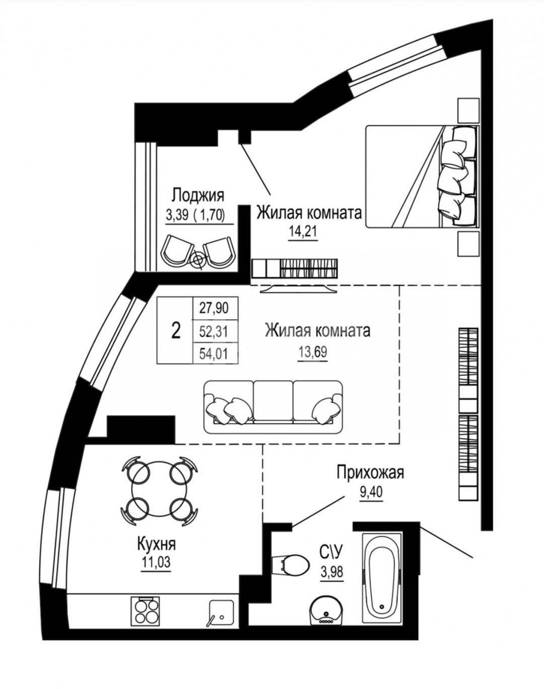 Фото №1: 2-комнатная квартира 54 м² - Ростов-на-Дону, жилой комплекс Донская Слобода, ул. Привокзальная, 3/1