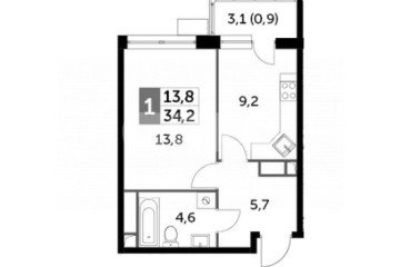 Фото №1: 1-комнатная квартира 34 м² - Нагорное, мкр. жилой комплекс Датский квартал, ул. Полковника Романова, 11