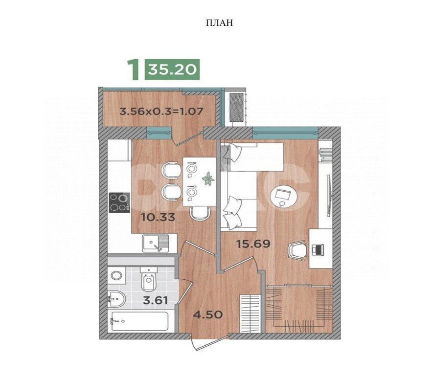 Фото №1: 1-комнатная квартира 35 м² - Темрюк, ул. Дальняя, 30