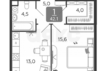 Фото №1: 1-комнатная квартира 42 м² - Москва, мкр. 1-я очередь, к8