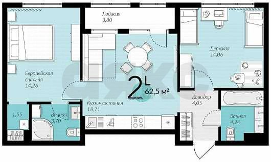 Фото №24: 2-комнатная квартира 60 м² - Молодёжный, жилой комплекс Молодёжный, ул. Вадима Усова, 19