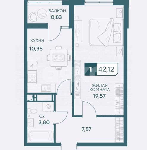 Фото №1: 1-комнатная квартира 42 м² - Анапа, ул. Анапское шоссе, 1