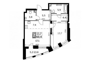 Фото №1: 2-комнатная квартира 60 м² - Москва, мкр. жилой комплекс Сидней Сити, к2/2