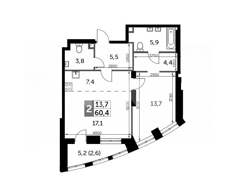 Фото №1: 2-комнатная квартира 60 м² - Москва, жилой комплекс Сидней Сити, к2/2