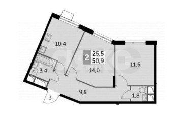 Фото №5: 2-комнатная квартира 51 м² - Развилка, мкр. жилой комплекс Римский, пр-д Римский, 13