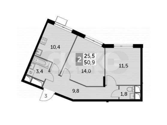 Фото №5: 2-комнатная квартира 51 м² - Развилка, жилой комплекс Римский, пр-д Римский, 13