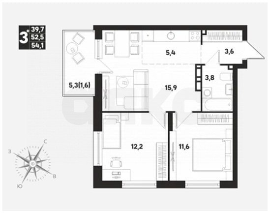 Фото №1: 3-комнатная квартира 54 м² - Кондратово, жилой комплекс Мы, ул. Парфёнова, 5