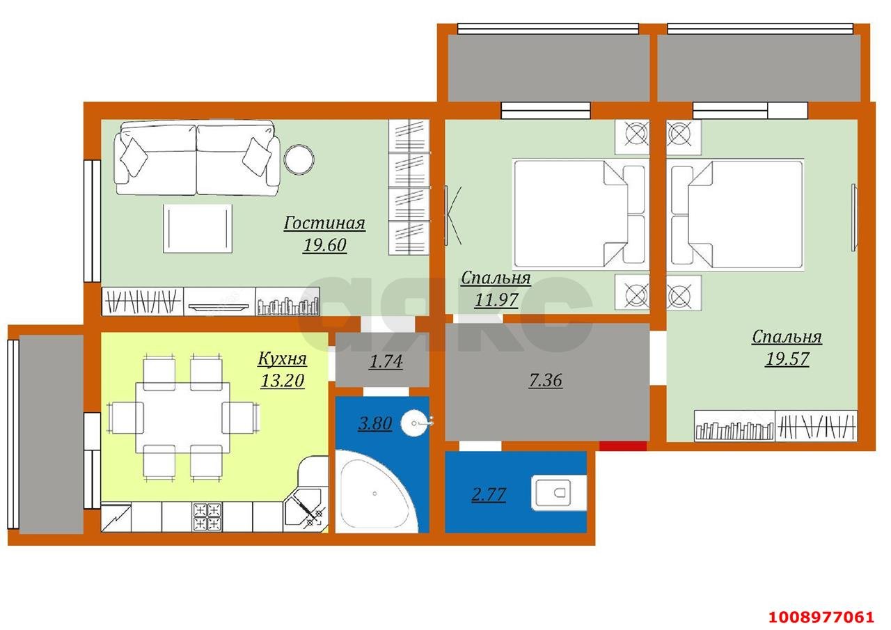 Фото №2: 3-комнатная квартира 80 м² - Краснодар, Микрохирургии глаза, ул. Академика Лукьяненко, 103