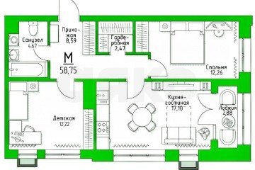 Фото №1: 2-комнатная квартира 60 м² - Молодёжный, мкр. жилой комплекс 5 Баллов, 