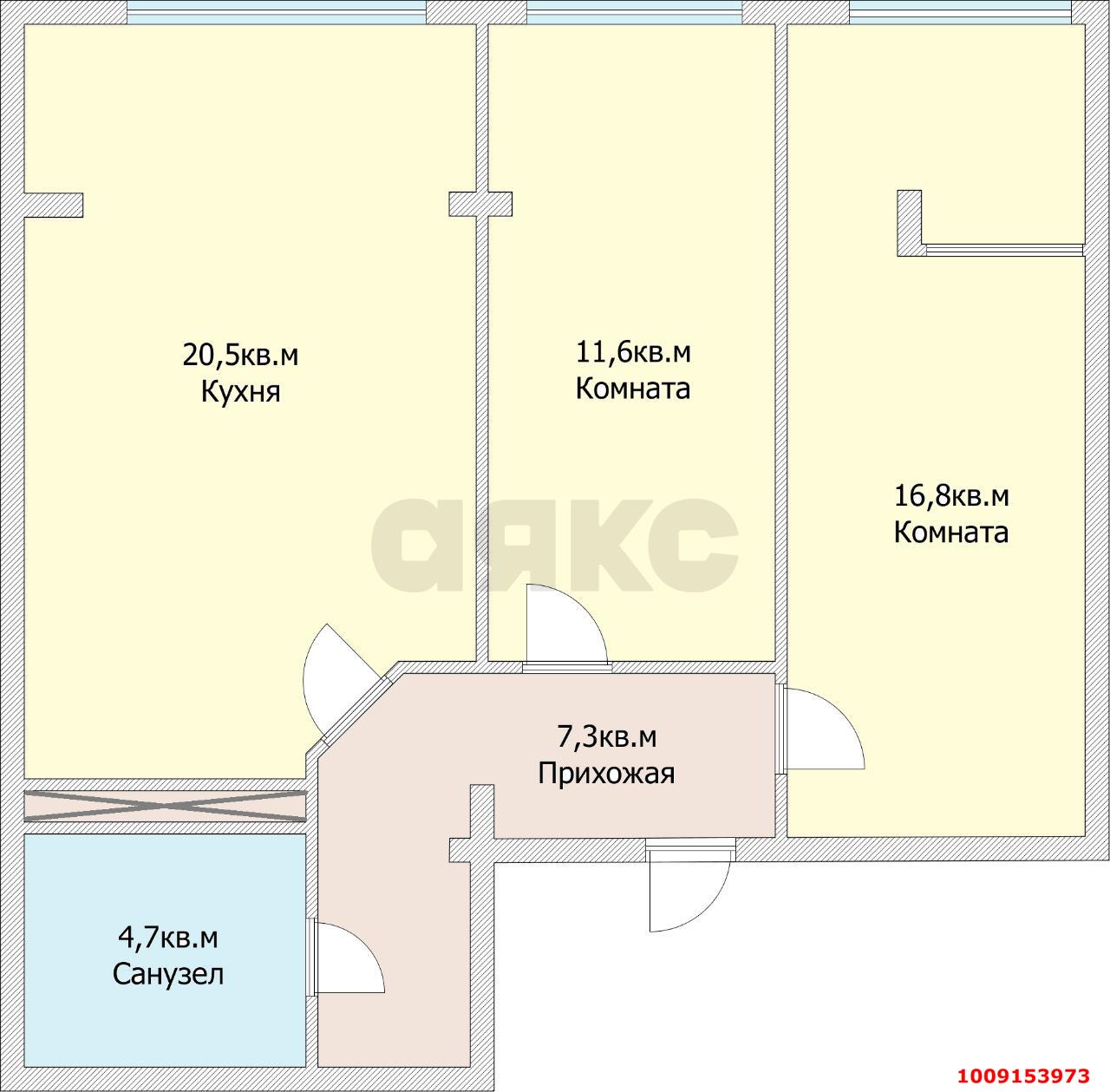 Фото №2: 2-комнатная квартира 60 м² - Яблоновский, ул. Тургеневское Шоссе, 1Лк2