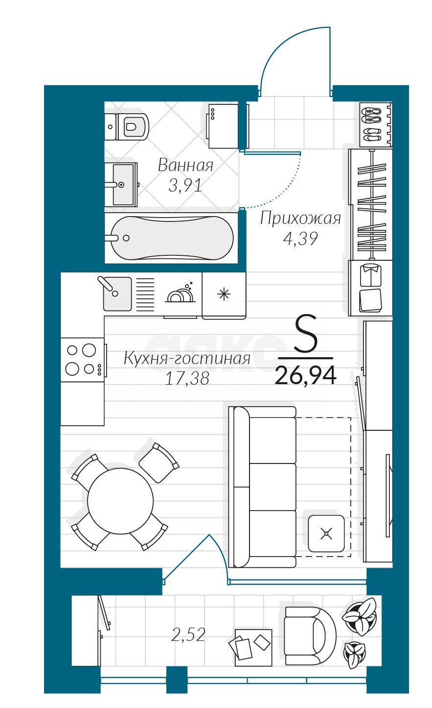 Фото №4: Студия 26 м² - Тула, жилой комплекс Выше, 