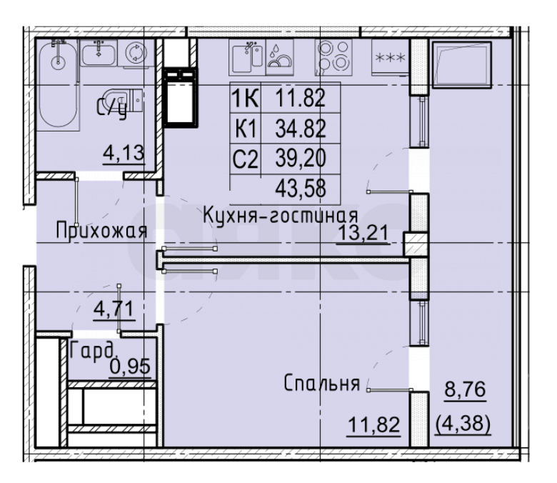 Фото №4: 1-комнатная квартира 43 м² - Ставрополь, ЖК Фруктовый Сад, ул. Западный Обход, 50А