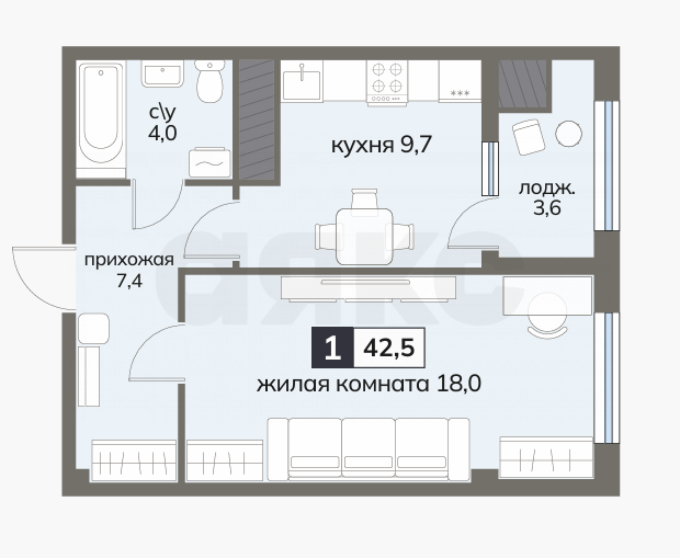 Фото №5: 1-комнатная квартира 42 м² - Ставрополь, 204-й квартал, ул. Серова, 468/3