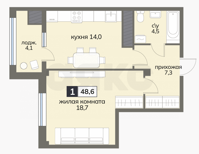 Фото №5: 1-комнатная квартира 48 м² - Ставрополь, 204-й квартал, ул. Серова, 468/3