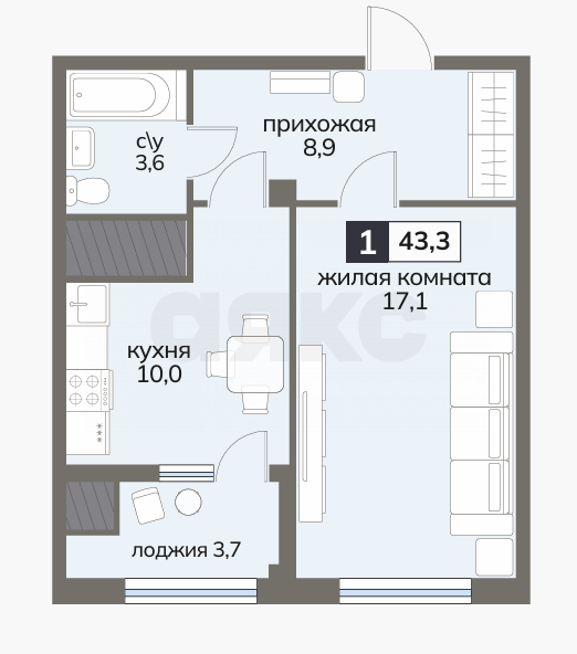 Фото №5: 1-комнатная квартира 43 м² - Ставрополь, 204-й квартал, ул. Серова, 468/3