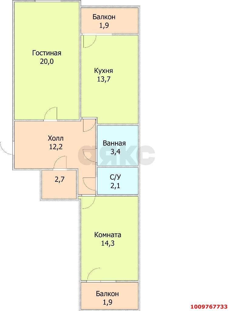 Фото №13: 2-комнатная квартира 77 м² - Краснодар, Школьный, ул. 9 Мая, 48/1к1