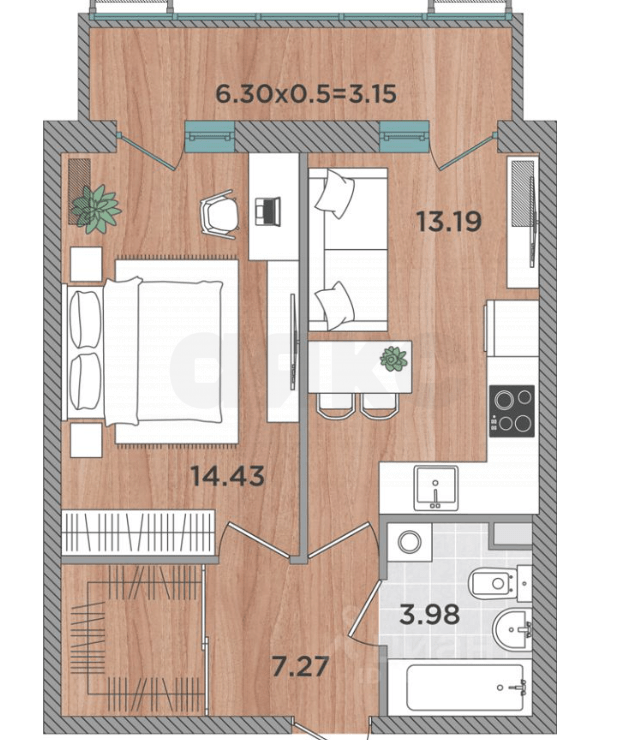 Фото №11: 1-комнатная квартира 38 м² - Темрюк, ул. Дальняя, 30