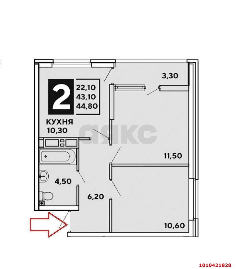 Фото №9: 2-комнатная квартира 48&nbsp;м², 10/16&nbsp;эт. - Краснодар, Прикубанский внутригородской округ, мкр. жилой комплекс Самолёт, ул. Западный Обход, 39/2