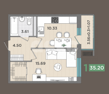 Фото №14: 1-комнатная квартира 34 м² - Темрюк, ул. Дальняя, 30