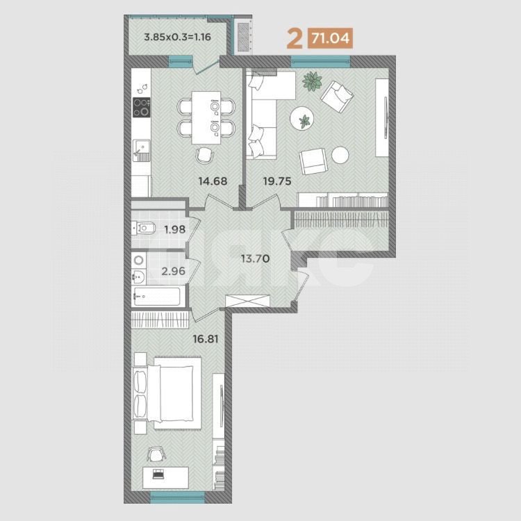 Фото №14: 2-комнатная квартира 71 м² - Темрюк, ул. Дальняя, 30