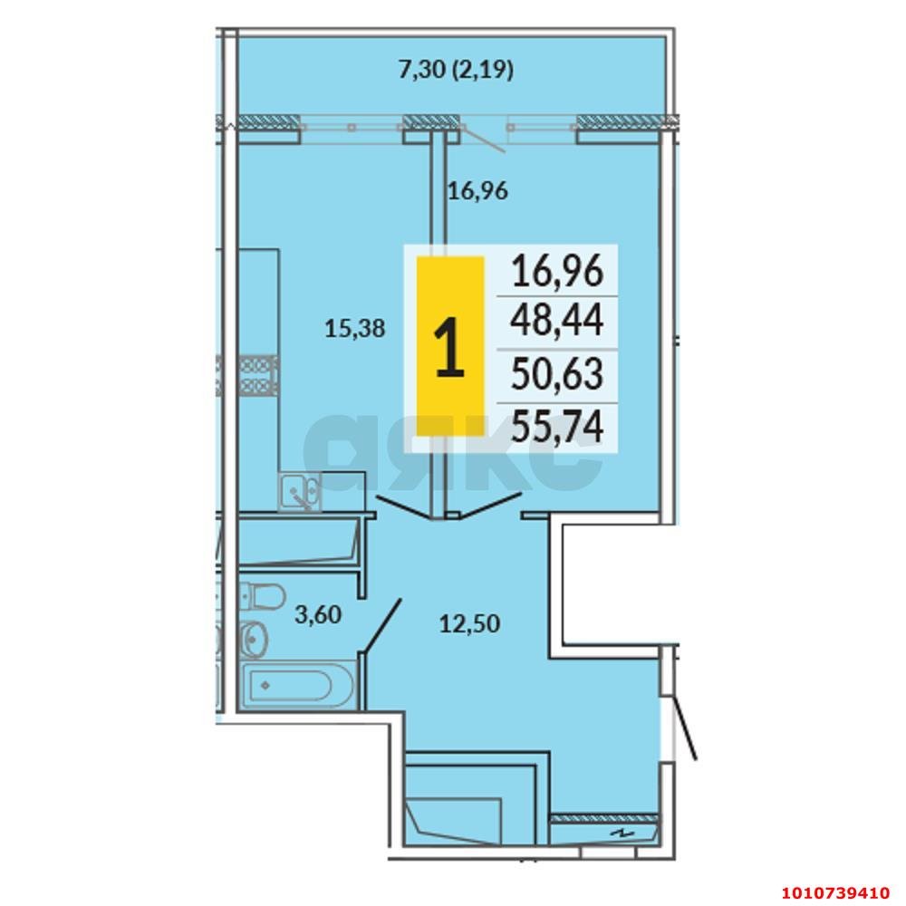 Фото №12: 1-комнатная квартира 55 м² - Краснодар, Почтовый, пр-кт имени писателя Знаменского, 9к3