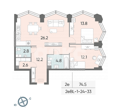 Фото №6: 3-комнатная квартира 74 м² - Москва, жилой комплекс Зиларт, б-р Братьев Весниных, 1