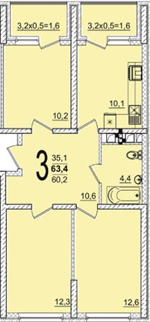 Фото №1: 3-комнатная квартира 63 м² - Краснодар, жилой комплекс Грани, ул. Западный Обход, 45