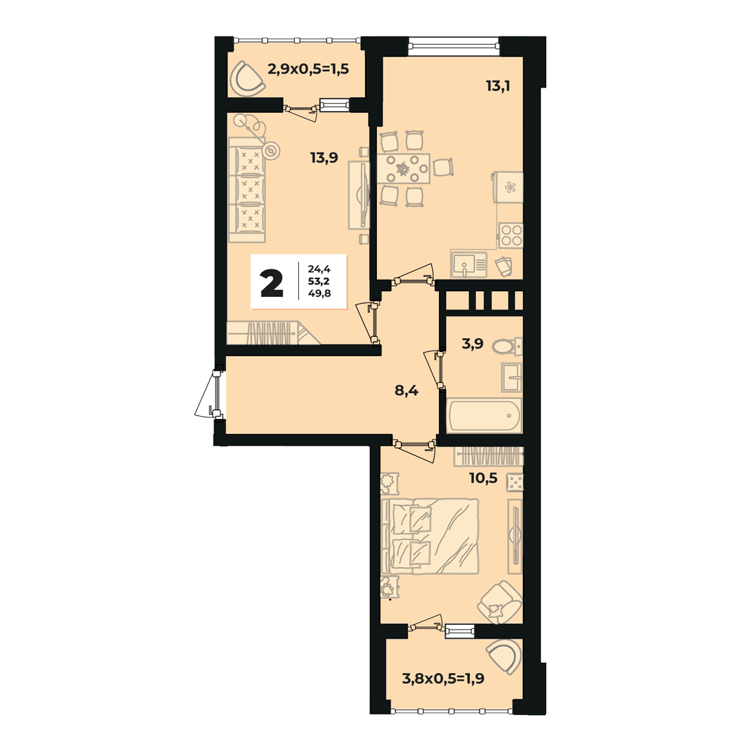 Фото №2: 2-комнатная квартира 53 м² - Краснодар, жилой комплекс Грани, ул. Западный Обход, 45