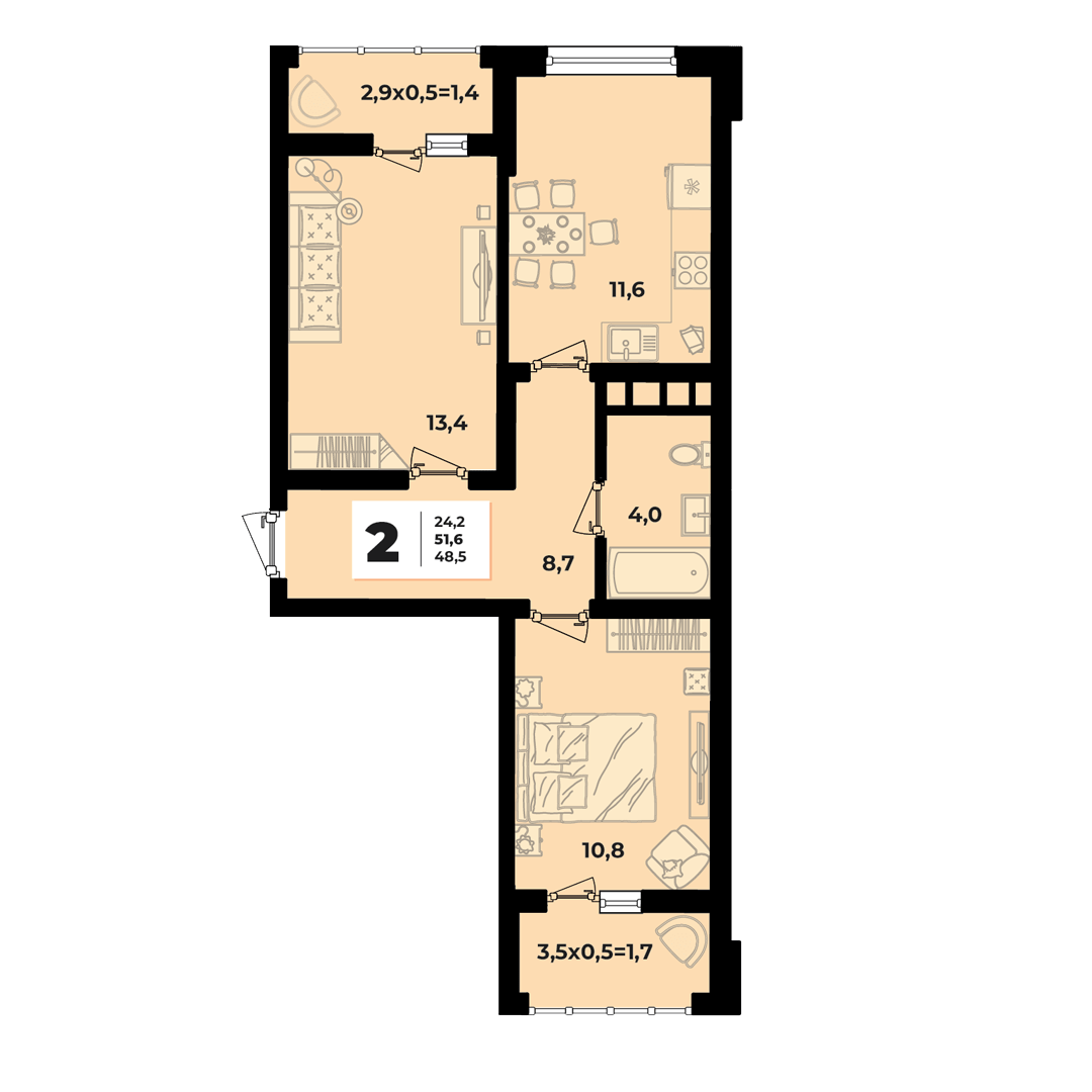 Фото №3: 2-комнатная квартира 51 м² - Краснодар, жилой комплекс Грани, ул. Западный Обход, 45к1